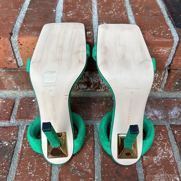 Good American Women's Terry Slip On Green & Gold High Heel Sandals Size 10 - Picture 7 of 8